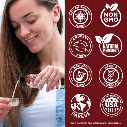 GuruNanda Ashwagandha Oil Pulling Mouthwash, Promotes Calmness, With Neem & Roman Chamomile for Fresh Breath & Happy Gums, Alcohol-Free, With Toothbrush & Tongue Scraper, 8 Oz