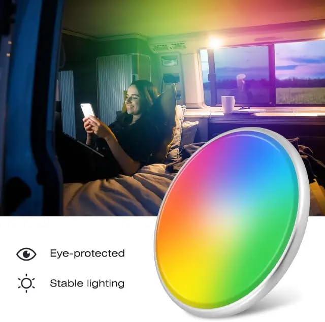 Asooll RGB RV Ceiling Lights,2 Pack 12V LED Ceiling Dome Light,RV Interior Disc Light for RV Travel Trailer Camper Van Boat,Dimmable Camper Interior Lights with Wireless Synchronization Function