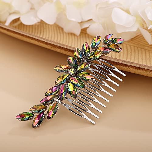 BERYUAN AB1 Color Crystal Hair Comb Slide for Brides Wedding Handmade Hair Accessories for Women Girls