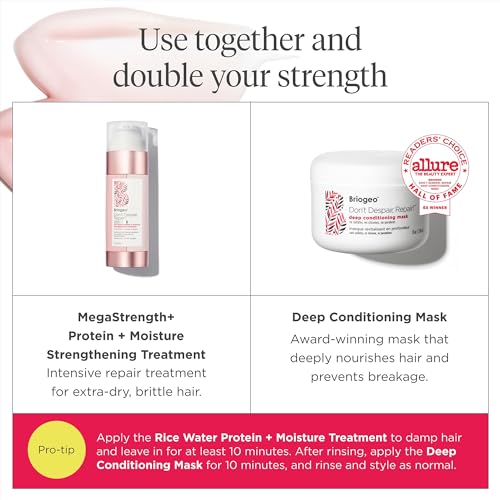 Briogeo Don't Despair, Repair! Megastrength+ Rice Water Protein Treatment, Moisture Strengthening Hair Treatment, Dry and Damaged Hair, Vegan, Cruelty-Free, 5 fl oz