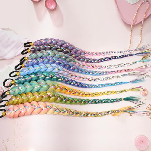 26 Inch Hair Tinsel Colored Braided Ponytail Extension 2 Pack Blue Pink Gradient Hair Extensions Ponytail with Elastic Tie Straight Sleek Wrap Around Hair Extensions for Braids