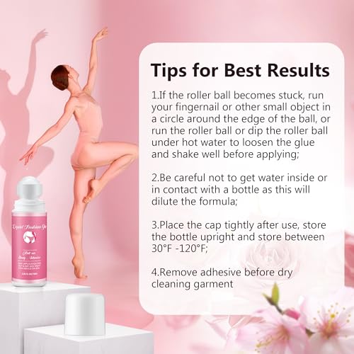1 Pcs Roll on Body Adhesive for Dancers, 2.53oz Clear & Non Toxic Liquid Fashion Glue for Oily and Dry Skin, Sweat Resistant Body Adhesive for Compression Stocking, Wig Glue, Residue Free