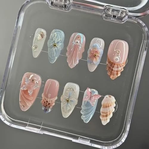 10PCS Handmade Nails Press On Nails Almond Art False Nails Women's Nails Kit 3d Press on nails,Small Size