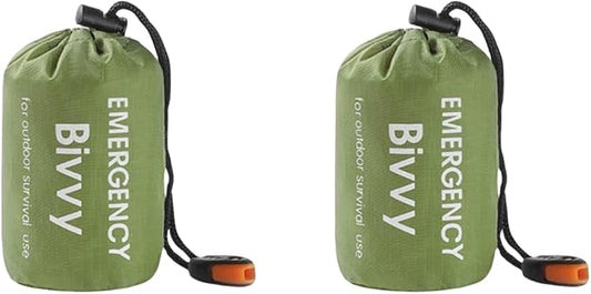 Emergency Sleeping Bag, 2 Pack Portable Thermal Bivy Sack, Waterproof Lightweight Emergency Blanket Survival Gear with Compass and Whistle for Camping Hiking Outdoor Adventure