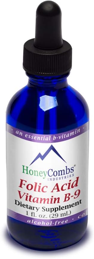 HoneyCombs Vitamin B9 (Folic Acid) Drops – Vitamin B Liquid Folate Drops to Support Health – Liquid Vitamins for Pregnancy – Alcohol-Free, Gluten Free Folic Acid Supplement, 1 Fl Oz.