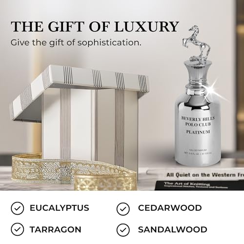 Beverly Hills Polo Club PLATINUM 3.4OZ EAU DE PARFUM - LONG LASTING FRAGRANCE (METAL HORSE CAP) CYLINDER BOX
