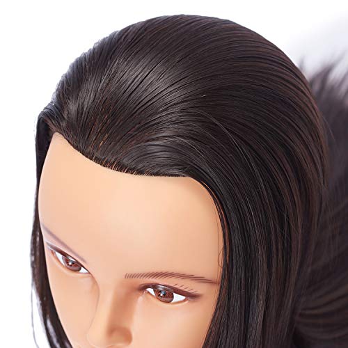 26-28'' Mannequin Head Synthetic Fiber Long Hair Styling Training Head Dolls for Cosmetology Manikin Maniquins Practice Head with Clamp Stand Holder (6611LB0220)
