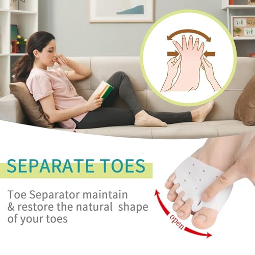 4 Pairs Silicone Toe Separators, Bunion Corrector Cushion, Metatarsal Pads, Ball of Foot Cushions, Breathable Soft Gel Foot Cushions for Men Women Straighten Overlapping Toes, Realign Crooked Toes