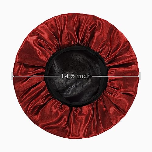 2pcs Double Layer Two-Color Satin Silk Hair Bonnet for Sleeping Women, Reversible Sleep Bonnets for Women, Wide Band Sleep Cap for Curly Hair Braids