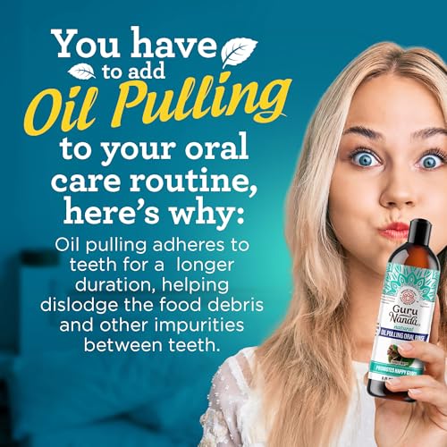 GuruNanda CocoMint Oil Pulling Mouthwash for Complete Oral Hygiene, 7 Essential Oils & Vitamins for Happy Teeth & Gums & Fresh Breath , Alcohol-Free, 8 oz