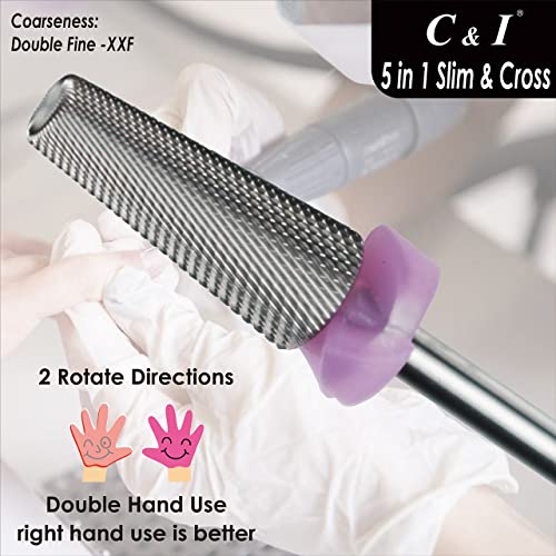 C & I 5 in 1 Nail Drill Bit, Cross & Slim Edition, Professional Nail Drills for Electric Manicure Drill Machine (Double Fine -XXF)