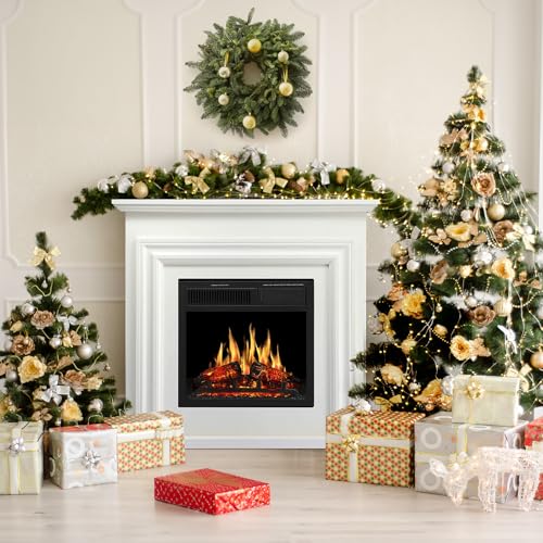 ZAFRO 36" Electric Fireplace Heater with Mantel, 20 inch Electric Fireplace Insert, Freestanding Fireplace with Remote Control, Overheat Protection, Realistic Log & Flame Effect, White