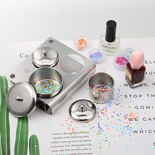 3 Pieces Acrylic Liquid Container Stainless Steel Acrylic Liquid Powder Cup Stainless Steel Nail Powder Holder Container with Lids for Nail Design Tools