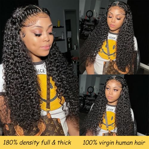 28 Inch 13x6 Deep Wave Lace Front Wigs Human Hair Deep Wave Frontal Wig 13x6 HD Lace Front Wigs Human Hair Pre Plucked 180 Density Glueless Virgin Deep Wave Wig for Women Natural Color