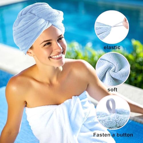 2 Packs Single Layer Microfiber Hair Turbans - Drying Wrap for Women (Blue,Light Green)