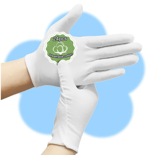 24Pcs Moisturizing Cotton Gloves: Sleeping Cotton Gloves Eczema for Dry Hands Work Gloves for Men and Women Stretchable Reusable Cloth Gloves for Spa Lotion Coin Jewelry Silver Inspection(M)…