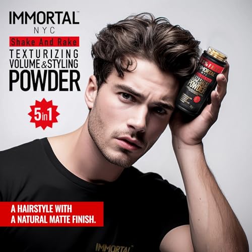 Immortal NYC 5-in-1 Shake and Rake Volume & Styling Powder - Flex Strong Hold - Mattifying All Natural, Unscented Hair Powder for Men - No Residue, All Hair Types