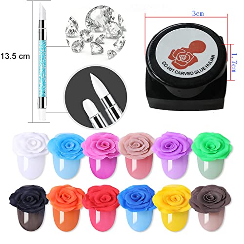 14 Colors Sculpture Painting Nail Gel Set, 3D Nail Carved Gel Sculpture Creative DIY Decoration Painting Glue Soak Off UV, with 1 Carved Painting Pen (14PCS)