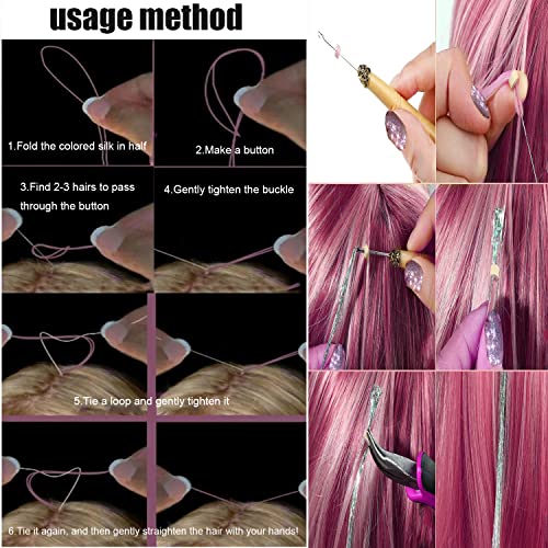 22 Colors 4400 Strands Hair Tinsel Strands Kit 47 Inches Sparkling Party Tinsel Hair Extensions Highlights Multi-Colors Synthetic Hair Streak Bling（22 color/set）