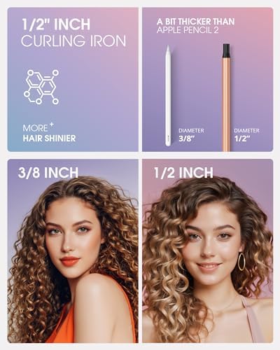 0.5 in Tiny Curling Wand with Adjustable Temperature, for Medium and Long Hair, Heat Resistant Glove, 8-in-1 Gift Set