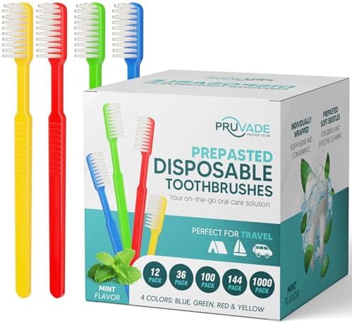 36 Pack Disposable Toothbrushes with Toothpaste, Built In - Prepasted Toothbrushes Individually Wrapped | Single Use Waterless Tooth Brush with Soft Bristles for Airbnb, Hotel, Camping, Travel