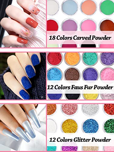 42 Colors Acrylic Nails Kit with Drill and UV Light - Acrylic Nail Powder, Glitter and Monomer Liquid Kit with Storage Bag, 5PCS Practice Fingers