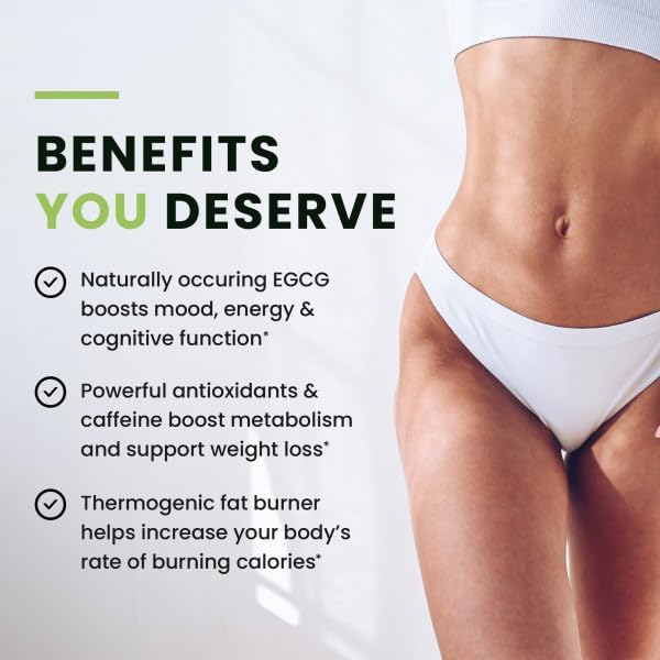 Green Tea Weight Loss Pills for Women & Men | 45% EGCG | Stomach Fat Burner, Metabolism Booster & Appetite Suppressant | Green Tea Fat Burner Diet Pills | Vegan Weight Loss Supplements | 120 Ct