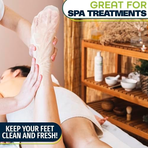 200 Pcs Plastic Foot Covers for Feet – 13 USA Leak-Proof, Durable, Ribbed Anti-Slip Design with 200 Stickers for Snug Closure – Plastic Socks for Moisturizing Feet, Great for Wax Foot Care & Hydration