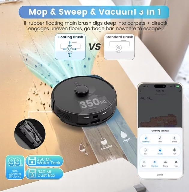 HorizonMart Self-Emptying Robot Vacuum Cleaner, 3.5L Base Station, 60-Day Hands-Free, HEPA Filter, Smart Navigation, Black