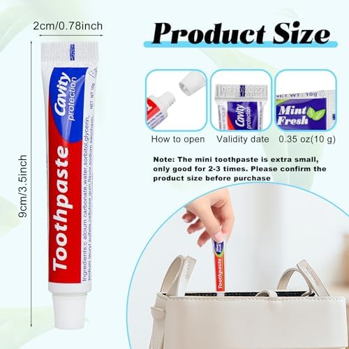 100 Tubes Extra Small Travel Size Toothpast Bulk,0.35 oz/10 Grams Mint Small Disposable Toothpaste 0.8x3.5 inches Single Use Bulk Toothpaste Travel Size for Hotel,Camping,Homeless,Guests