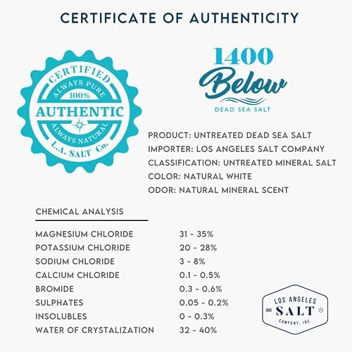 1400 Below 5 Lbs Jar Dead Sea Salt, Fine Grain - Foot and Spa Bath Soak, Exfoliating Body Scrub, 100% Pure and Mineral-Rich, Highest Mineral Content – Natural Muscle Tension Relief