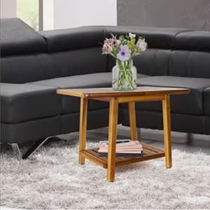 24 inch outdoor side table, 2-story sturdy terrace, weather resistant side table, strong stability, suitable for terraces, swimming pools, porches, teak veneer