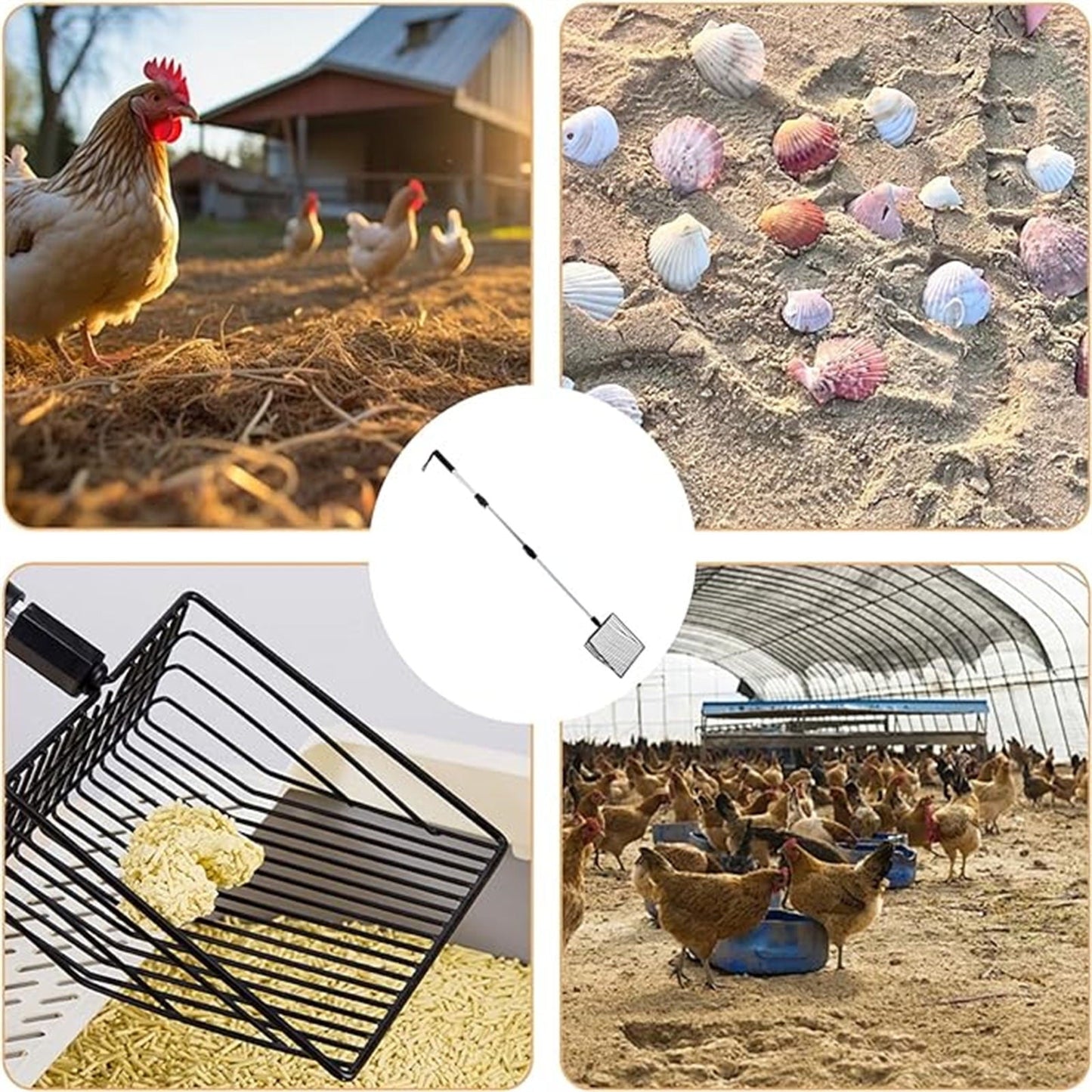 3 in 1 Stretchable Chicken Poop Scooper Chicken Coop Accessories Sifting Shovel for Chicken Coop Chicken Litter Scoop Supplies Separating Poo and Debris from Sand