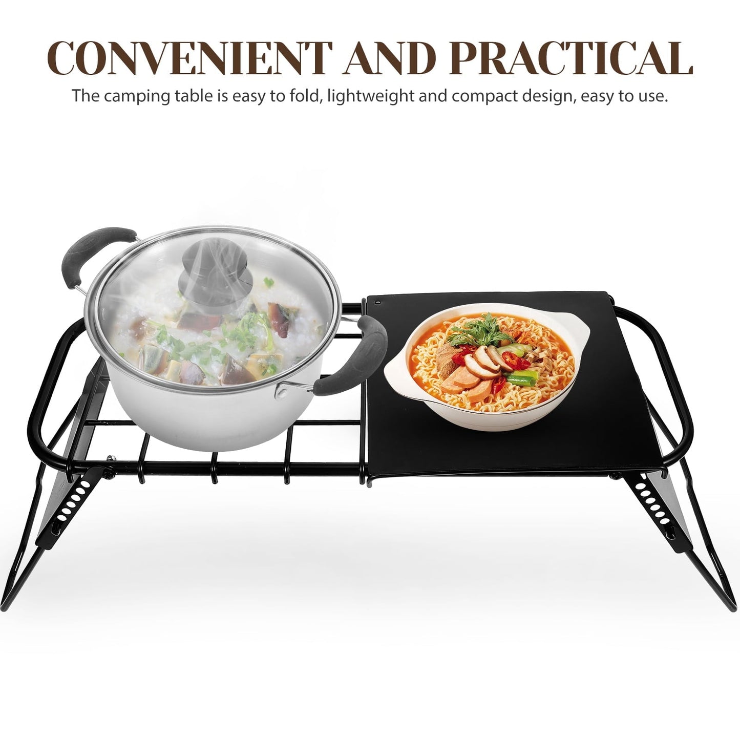 ifundom Folding Table Black Height Adjustable Lightweight Hiking 1Pack