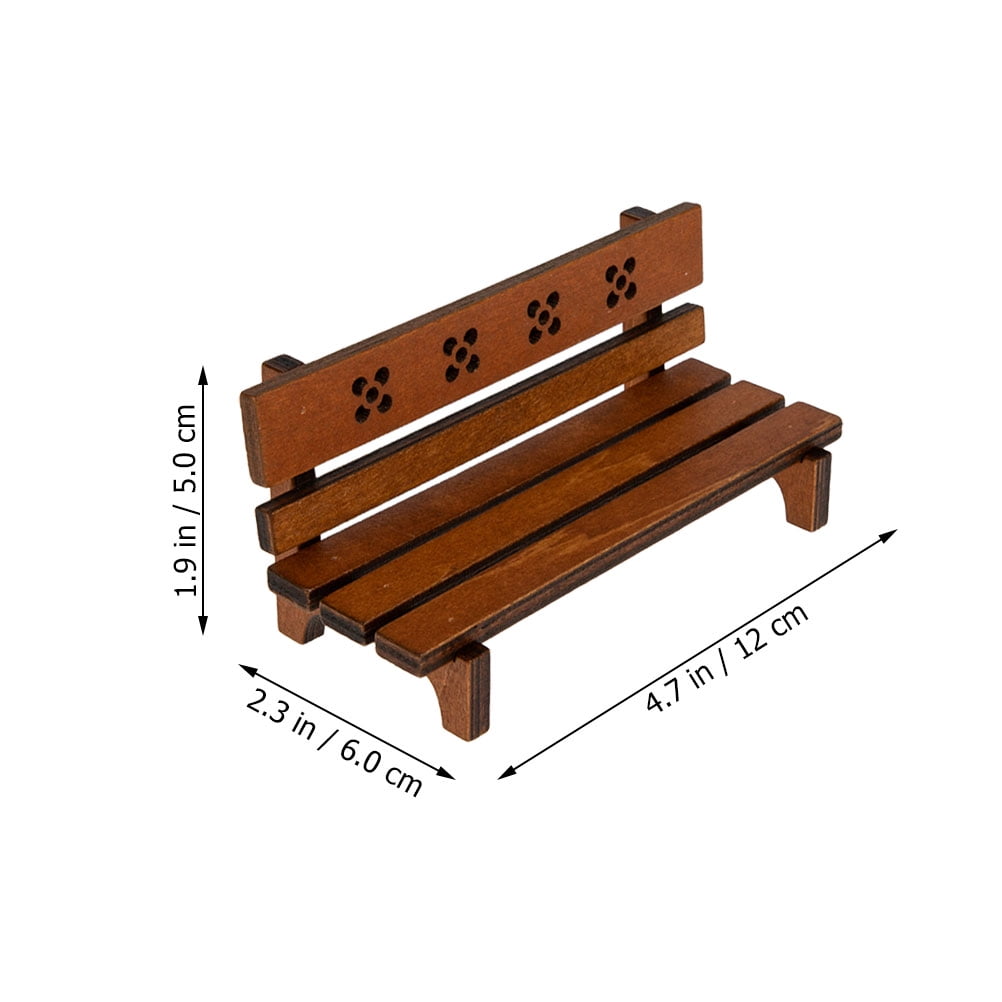 Homoyoyo 2Pcs Miniature Garden Benches for Doll House Decor in Light Brown Wood Compact Shape with Lifelike Design