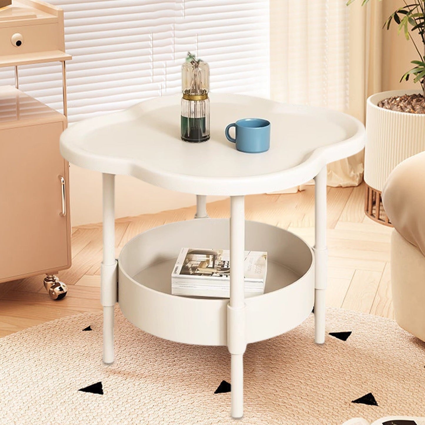 Haliyee ‌2-Tier End Table with Removable Tray - Waterproof Plastic Side Table for Living Room, Bedroom, Balcony, Office - Small Sofa & Coffee Table Indoor Outdoor Use