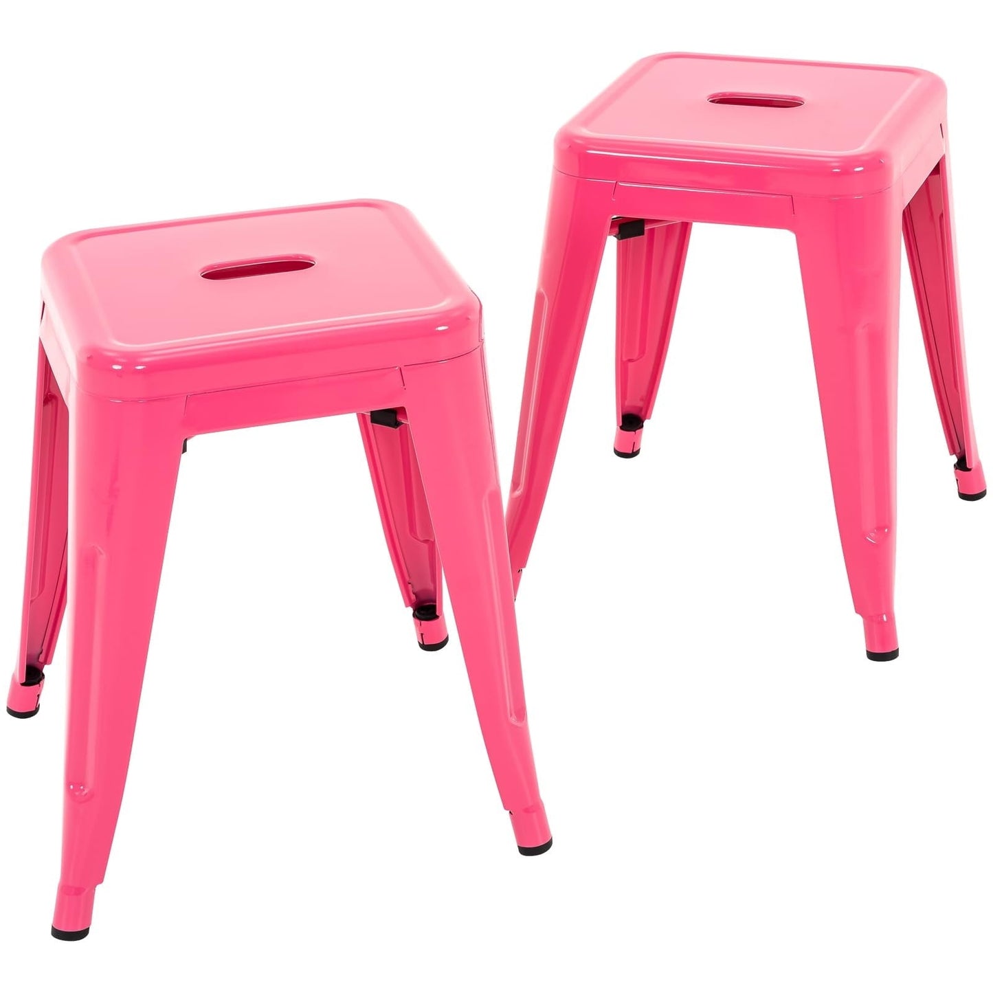 18 Inch Bar Stools Set of 2, Stackable Backless Industrial Metal Barstools for Indoor Outdoor Kitchen Dining Patio Garden Classroom (Hot Pink)