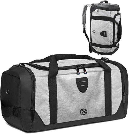 Gym Duffle Bag Backpack Waterproof Sports Duffel Bags Travel Weekender Bag for Men Women Overnight Bag with Shoes Compartment Grey