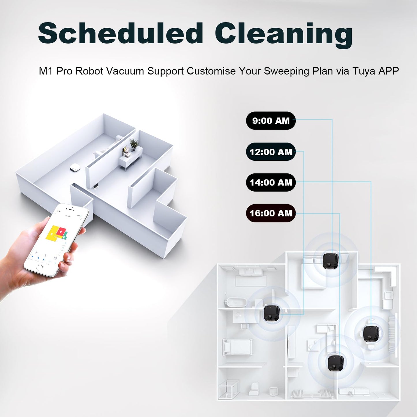 TECBOT Robotic Vacuum Cleaner and mop, with Laser LiDAR Navigation, 150Mins Max, Self-Charging, Robotic Vacuum and Mop for Home Without Cleaning Mop Base,Idea for Pet Hair, Carpet, Hard Floor (Black)