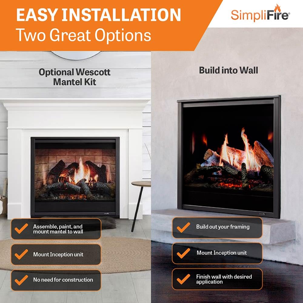SimpliFire Inception 36-Inch Electric Fireplace Wescott Mantel Package with Halston Front (SF-INC36-SF-HAL-36-SF-MK-WS-INC36)