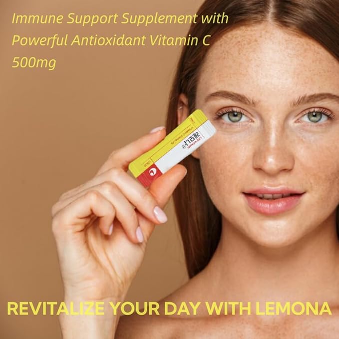 LEMONA Official Vitamin C 500mg, 70 Sticks Immune Support Supplement On-The-Go Vitamin C Individual Packets B6, B2, Easy to Take Daily Energy Boost Korean Food Snack Lemon (70 * 2g)