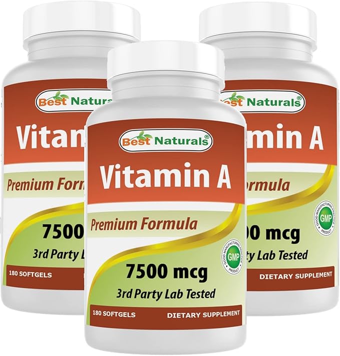 Best Naturals Vitamin A 25000 IU (7500 mcg), Non-GMO Formula Supports Healthy Vision & Immune System and Healthy Growth & Reproduction, 180 Softgels (180 Count (Pack of 3))