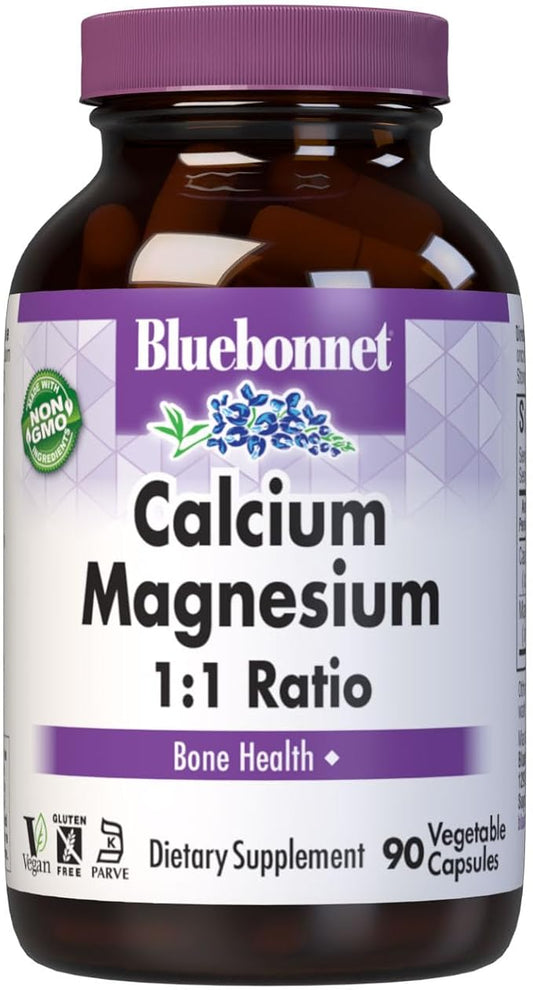 BlueBonnet Calcium Magnesium 1:1 Ratio Vegetarian Capsules, 90 Count