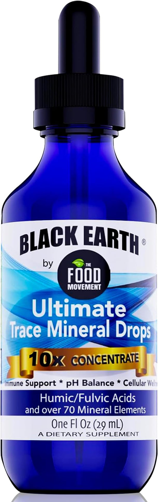 Black Earth Ultimate Trace Minerals 10x Strength, Fulvic Acid & Humic Acid, Non GMO Vegan Dropper, 1 Ounce - Ideal Supplement for Athletes