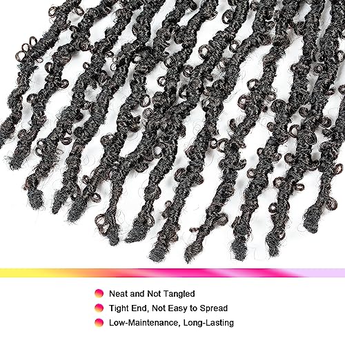 GUOHUI Super Light Butterfly Locs Crochet Hair 12 Inch 6 Packs Pre-Looped Soft Distressed Faux Locs Braids for Women Kids (12 Inch,1B#)