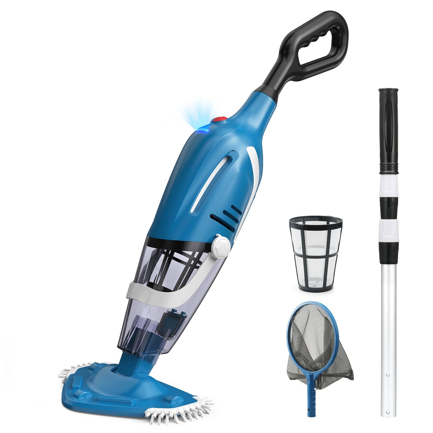 Enhulk Pool Vacuum for Above Ground Pool, 2025 Upgraded Pool Vacuum with A Telescopic Pole, 18.5 Gal/Min Powerful Suction, 80Mins Runtime, Effortlessly Cleans Debris Underwater (Blue)