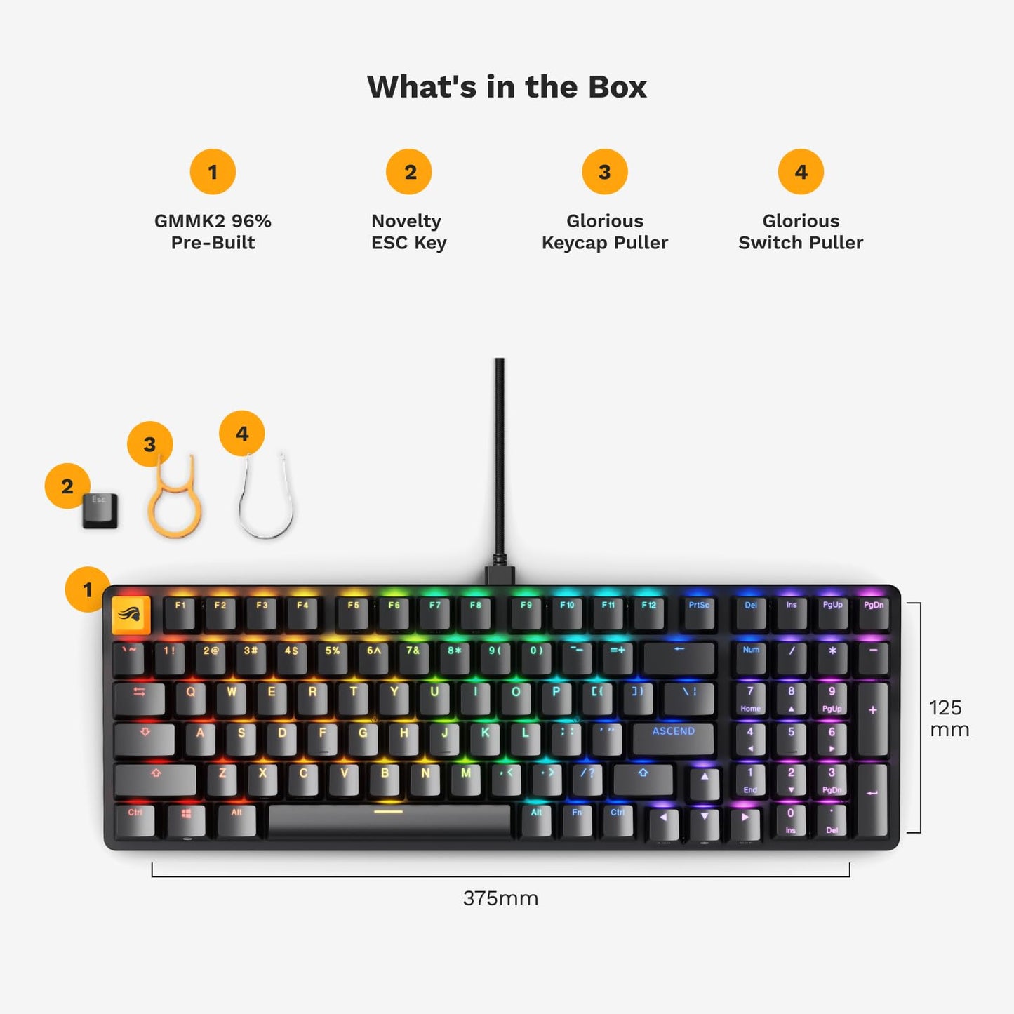 Glorious GMMK 2 Gaming Mechanical Keyboard - Hotswap Cherry Mx Style Linear Switches- Full Size Wired Keyword- Double Shot Keycaps, RGB - PC Setup Accessories - 96%, Black