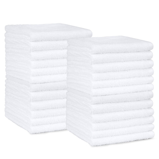 Amazon Basics 100% Cotton Washcloths for Bathroom, Fast Drying Salon Towels, Soft and Highly Absorbent, 24-Pack, White, 12 x 12 inches