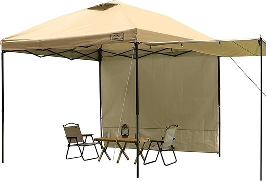 KAMPKEEPER 10x10 pop up Canopy Tent with 2 sidewalls Silver-Coated,Outdoor Canopy Tent for Parties with 2 Shelters,with 4 Poles, 4 Sandbags,8 Ropes,12 Stakes,and 1 Roller Bags