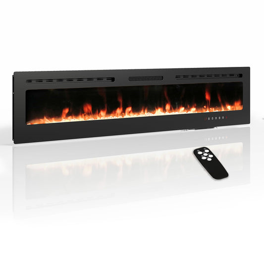 HOMTHING 80" Electric Fireplace Wall Mounted & Recessed, 750W/1500W Adjustable Heater with Remote & Touch Control, 8H Timer, Quiet Operation Electric Fire Place for Living Room Bedroom (Black)